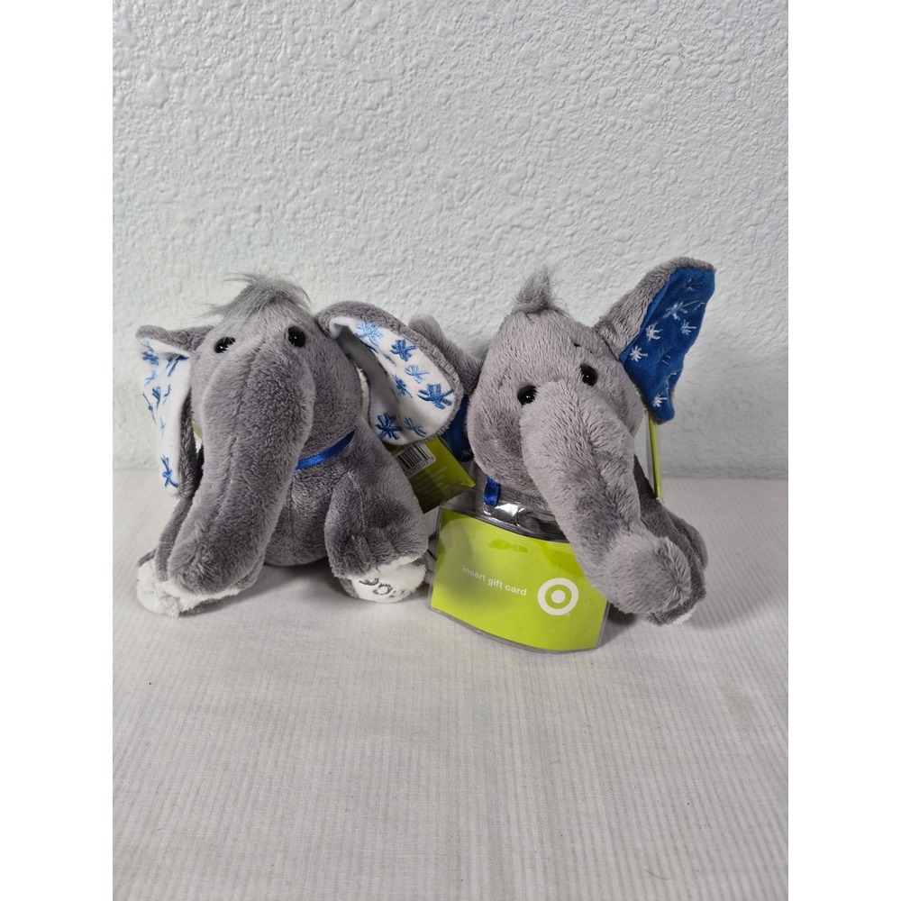 Target 2006 Holiday Plush Elephant Gift Card Holder Lot of 2 Grey Snowflake